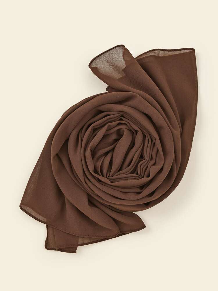 1pc Women's Solid Color Pearl Decor Soft Chiffon Headscarf Suitable For Daily Use, Style Hijab For Abaya Veiled Clothes