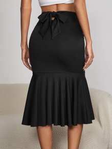 SHEIN SXY Tie Back Mermaid Hem Skirt - Black - View 1