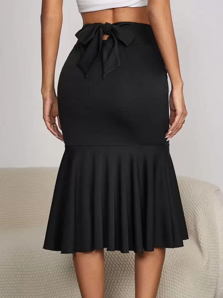 SHEIN SXY Tie Back Mermaid Hem Skirt - Black - View 1