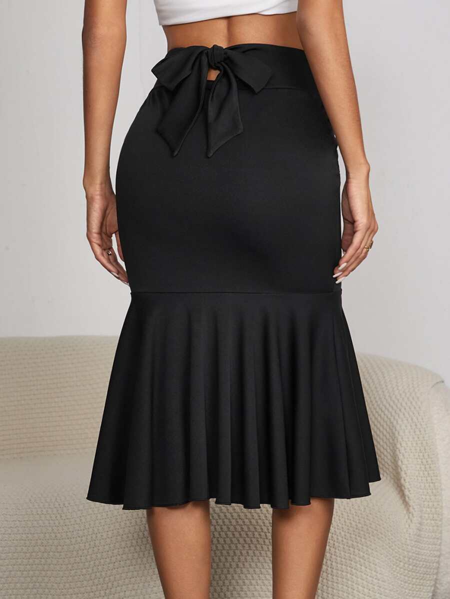 SHEIN SXY Tie Back Mermaid Hem Skirt - Black - View 1
