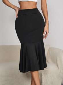 SHEIN SXY Tie Back Mermaid Hem Skirt - Black - View 2