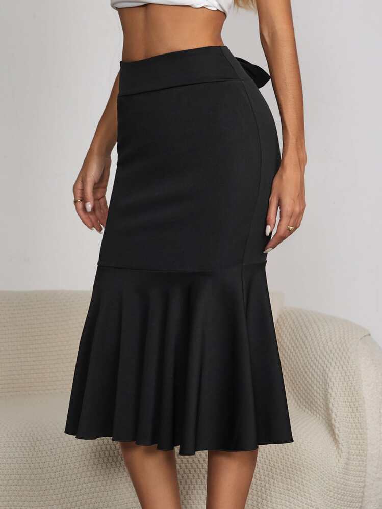 SHEIN SXY Tie Back Mermaid Hem Skirt - Black - View 3