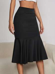 SHEIN SXY Tie Back Mermaid Hem Skirt - Black - View 4