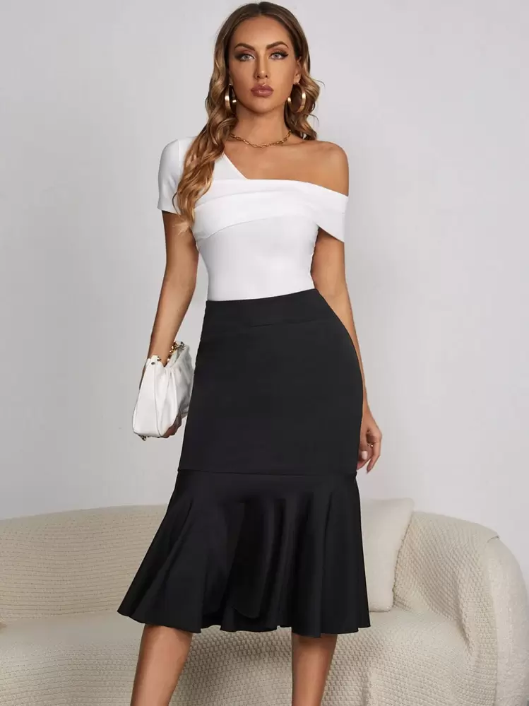 SHEIN SXY Tie Back Mermaid Hem Skirt - Black - View 5