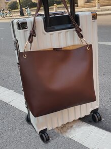 極簡風格圓形扣環水桶包 - 棕色 - 查看 3