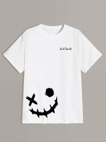 ROMWE MEN Tops Nam Hoạt hình Lá thư Sẵn sàng - trắng - Xem 1