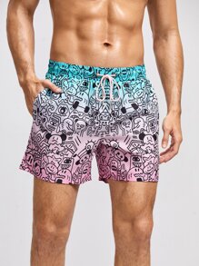 Manfinity Men Ombre Cartoon Drawstring Shorts - Multicolor - View 1