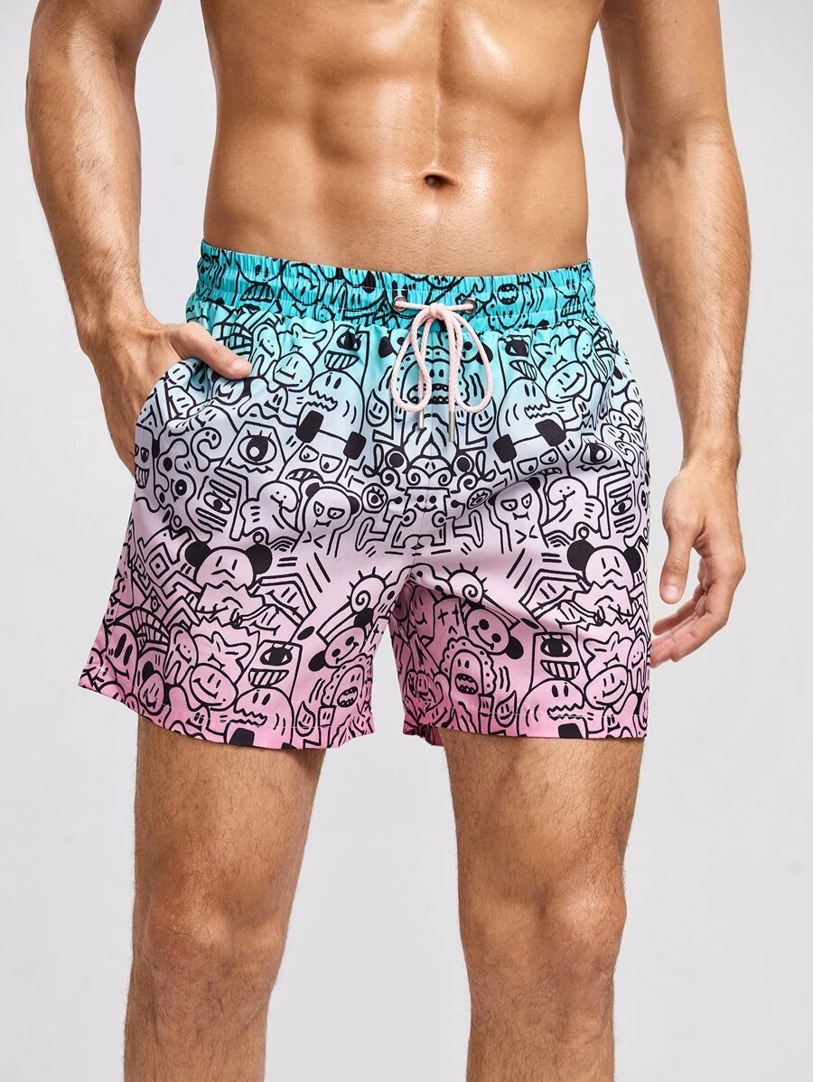 Manfinity Men Ombre Cartoon Drawstring Shorts - Multicolor - View 1