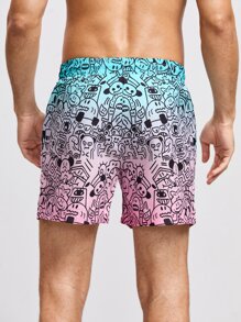 Manfinity Men Ombre Cartoon Drawstring Shorts - Multicolor - View 2
