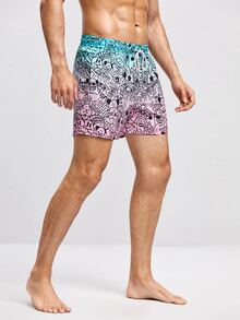 Manfinity Men Ombre Cartoon Drawstring Shorts - Multicolor - View 4