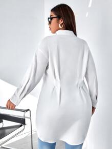 Calvaya Plus Plicated Detail Drop Shoulder Shirt - White - View 2