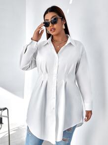 Calvaya Plus Plicated Detail Drop Shoulder Shirt - White - View 3