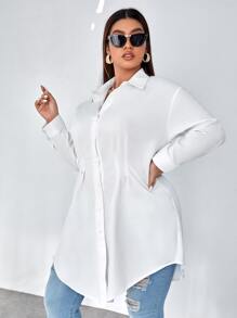 Calvaya Plus Plicated Detail Drop Shoulder Shirt - White - View 5