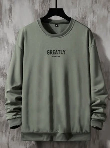 Manfinity Men Letter Graphic Drop Shoulder Pullover - Army Green - View 1
