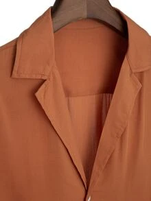 Manfinity Homme Hombres Camisa de cuello con solapa bajo curvo - Naranja Quemada - Ver 4