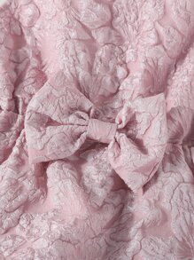 SHEIN 女孩花卉圖案提花前蝴蝶結荷葉邊連衣裙 - 藕粉色 - 查看 5