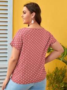 SHEIN LUNE Plus Cut Out Front Polka Dot Top - Dusty Pink - View 2