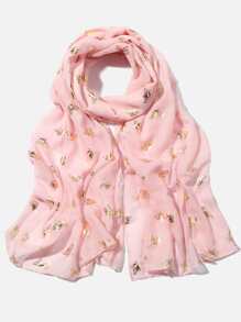 女士箔印蜜蜂圍巾頭巾頭巾一件 - 粉色 - 查看 1