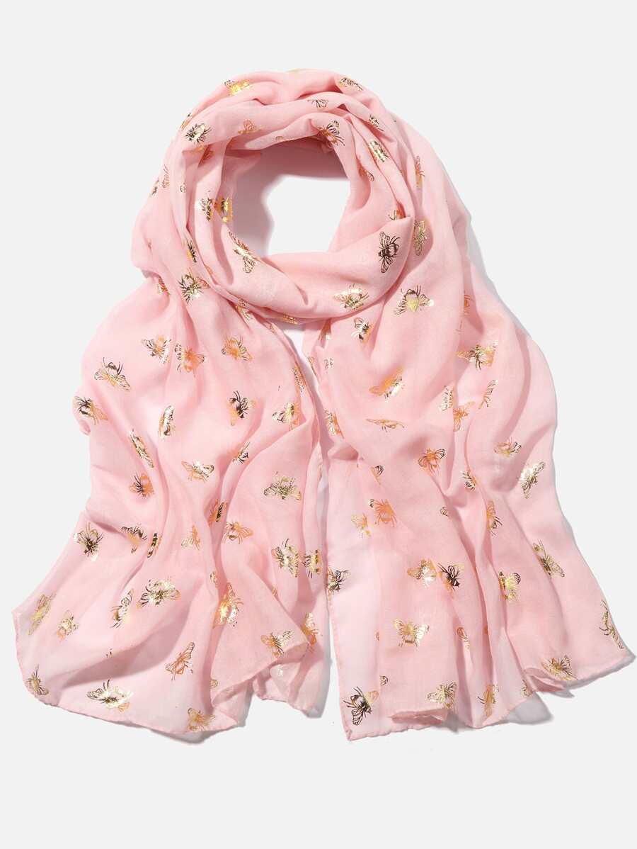 女士箔印蜜蜂圍巾頭巾頭巾一件 - 粉色 - 查看 1