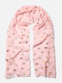 女士箔印蜜蜂圍巾頭巾頭巾一件 - 粉色 - 查看 2