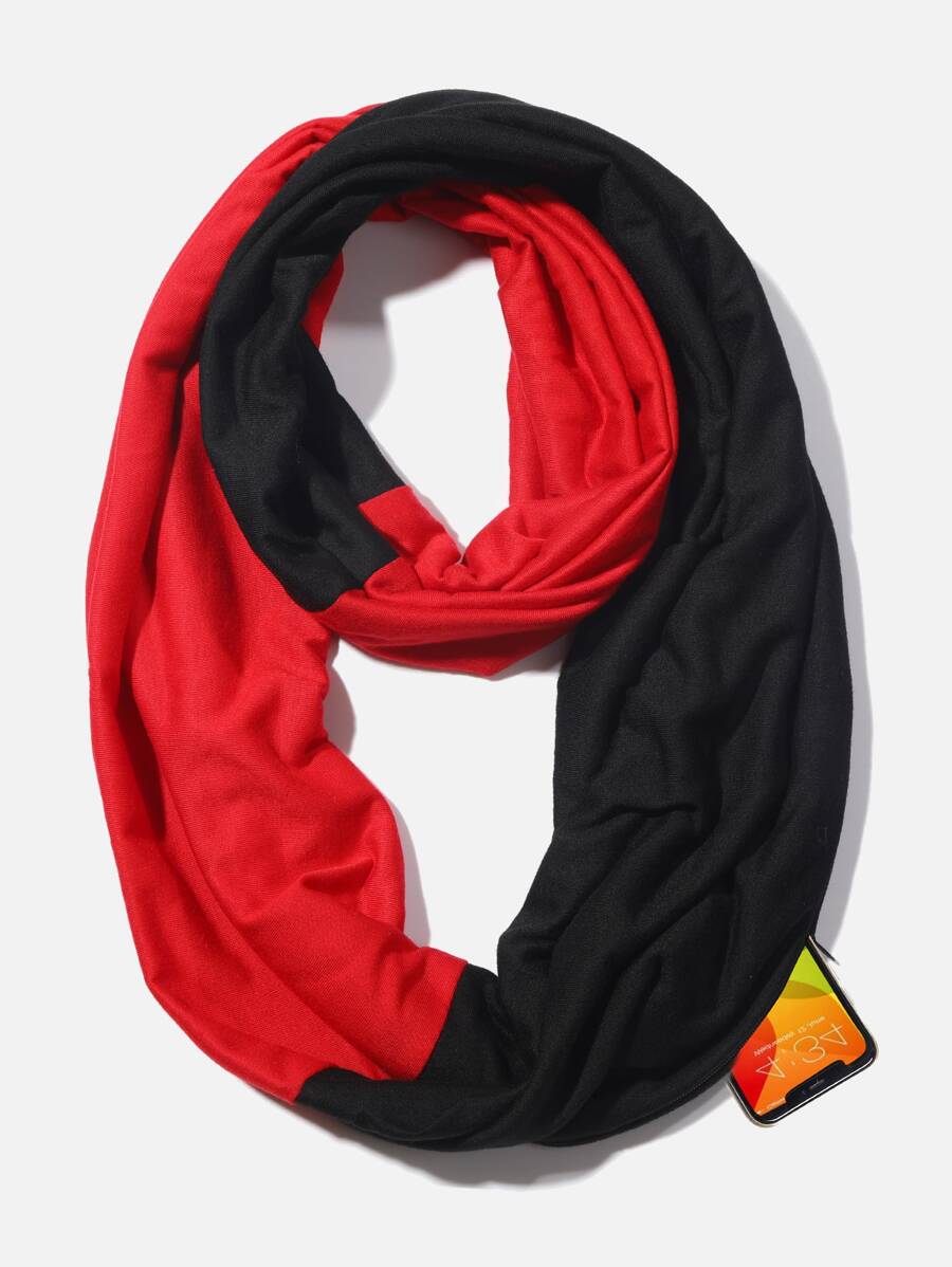 Two Tone Hidden Pocket Infinity Scarf - Multicolor - View 1