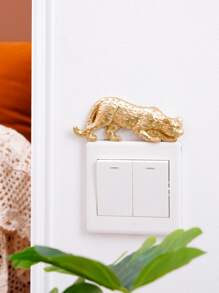 1pc Leopard Print Switch Sticker,Stickers,Wall Decal, Vinyl Decal For Home Decorations,Spring Decoration Items Refresh Your Home,Rama Decoration Stickers - Gold - View 4