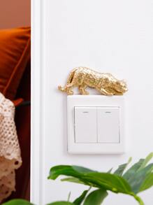 1pc Leopard Print Switch Sticker,Stickers,Wall Decal, Vinyl Decal For Home Decorations,Spring Decoration Items Refresh Your Home,Rama Decoration Stickers - Gold - View 5