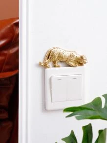 1pc Leopard Print Switch Sticker,Stickers,Wall Decal, Vinyl Decal For Home Decorations,Spring Decoration Items Refresh Your Home,Rama Decoration Stickers - Gold - View 6