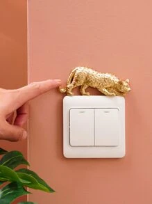 1pc Leopard Print Switch Sticker,Stickers,Wall Decal, Vinyl Decal For Home Decorations,Spring Decoration Items Refresh Your Home,Rama Decoration Stickers - Gold - View 7