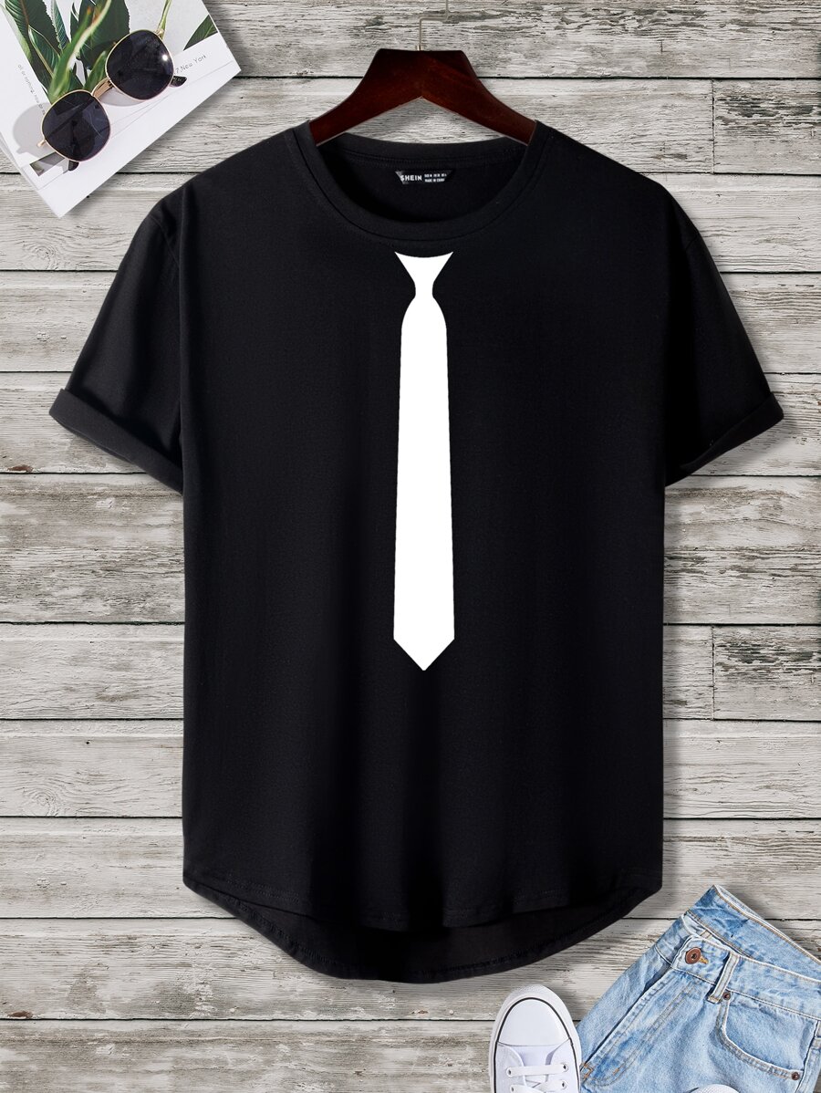 Manfinity Men 1pc Tie Print High Low Hem Tee - Black - View 1
