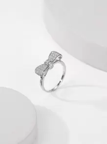 Cubic Zirconia Bow Knot Decor Ring Valentines,Mom,Mother,Mother's Day,Gift - Silver - View 1