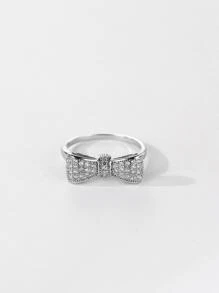 Cubic Zirconia Bow Knot Decor Ring Valentines,Mom,Mother,Mother's Day,Gift - Silver - View 4