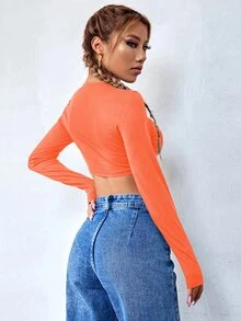 Chain Lace Up Crop Top - Orange - View 2