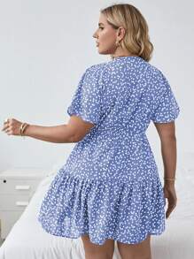 SHEIN Clasi Váy in hình trái tim Boho Surplice cỡ lớn phía trước, cho mùa hè - Màu xanh lam - Xem 2