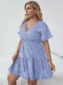 SHEIN Clasi Váy in hình trái tim Boho Surplice cỡ lớn phía trước, cho mùa hè - Màu xanh lam - Xem 5