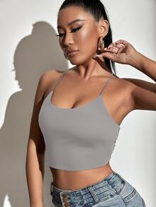 SHEIN SXY Top de tirantes corto de espalda abierta con cordón - Gris - Ver 2