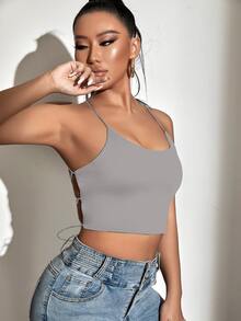 SHEIN SXY Top de tirantes corto de espalda abierta con cordón - Gris - Ver 4