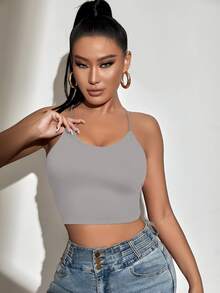 SHEIN SXY Top de tirantes corto de espalda abierta con cordón - Gris - Ver 5