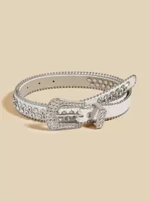 Rhinestone Decor Belt - White - View 1