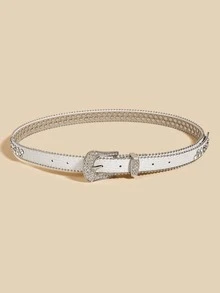 Rhinestone Decor Belt - White - View 2