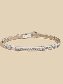 Rhinestone Decor Belt - White - View 3