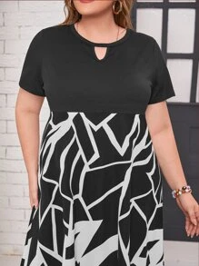 Mulvari Đầm Plus Size Cắt ra Hình học Giải trí - Đen và trắng - Xem 4