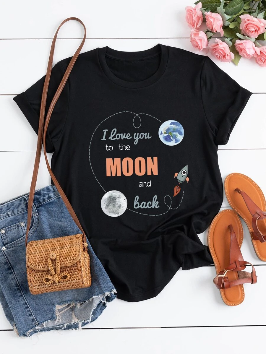 Áo thun Plus size Đồ họa Slogan Giải trí - màu đen - Xem 1