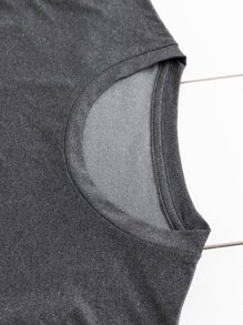 大碼標語圖案T恤 - 深灰色 - 查看 5