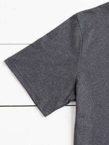 大碼標語圖案T恤 - 深灰色 - 查看 3