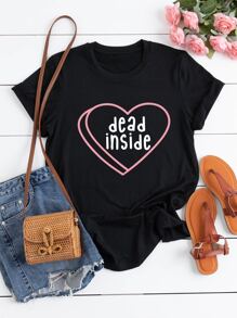 Áo thun Plus size Tim Lá thư Giải trí - màu đen - Xem 1