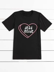 Áo thun Plus size Tim Lá thư Giải trí - màu đen - Xem 6