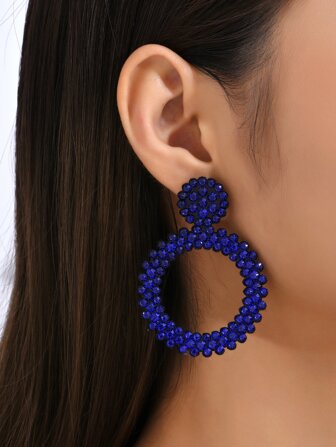 水鑽裝飾圓形耳墜