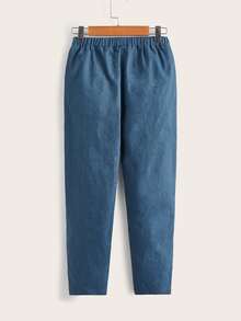 SHEIN Niños Pantalones con cordón con bolsillo oblicuo - Neblina azul - Ver 2