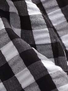 小女童雙色格子荷葉袖上衣和花卉圖案破洞毛邊緣牛仔短褲 - 彩色 - 查看 5